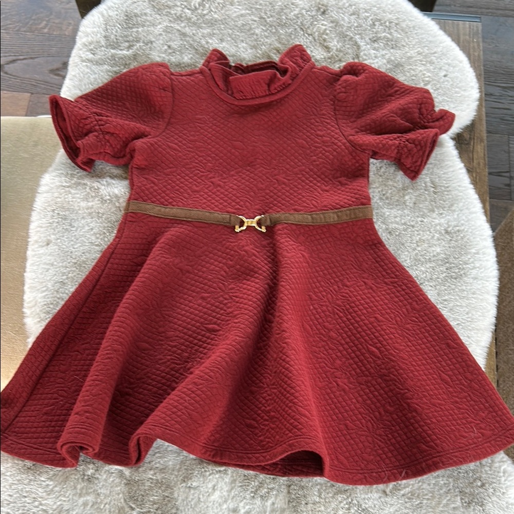 Janie and Jack Maroon Fit and Flare Puff Sleeve Dress
